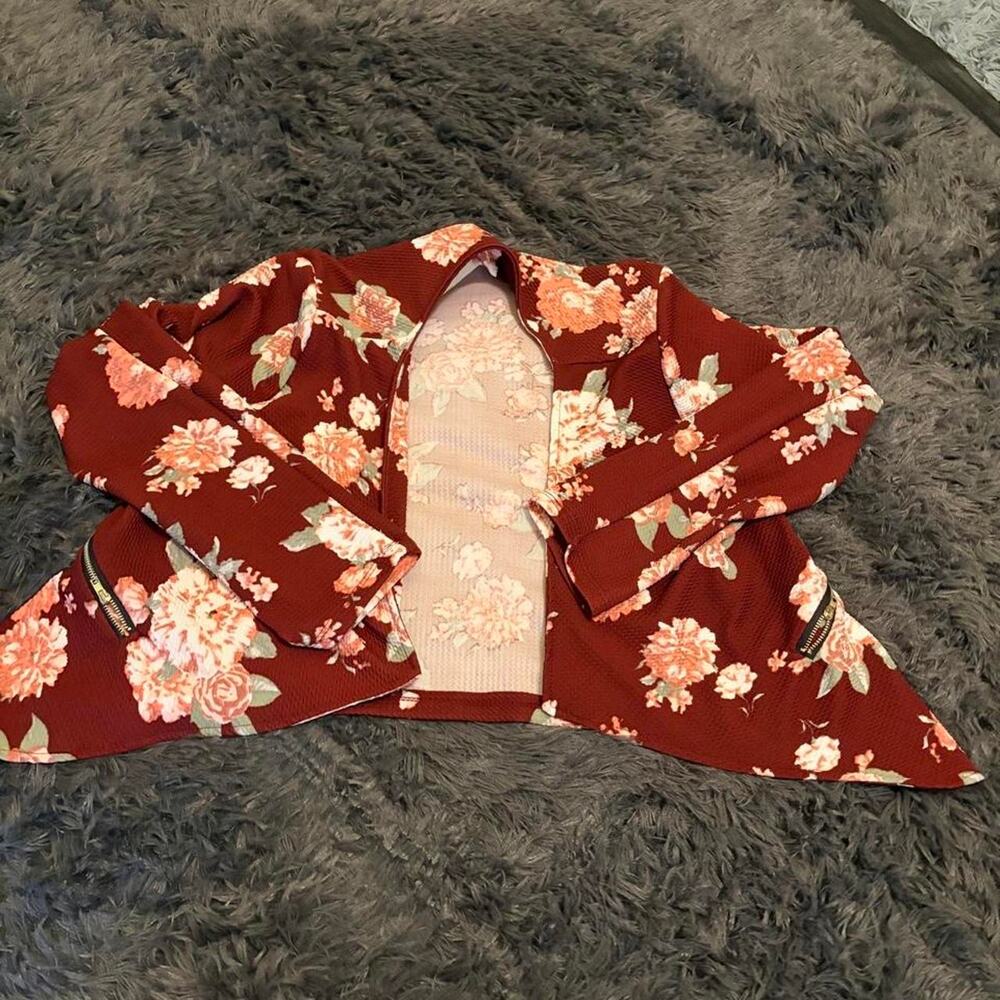 Burgundy floral coverup jacket